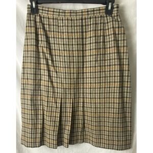Vintage Personal Womens Skirt Brown Plaid Pleated Wool Retro Preppy USA Sz 16